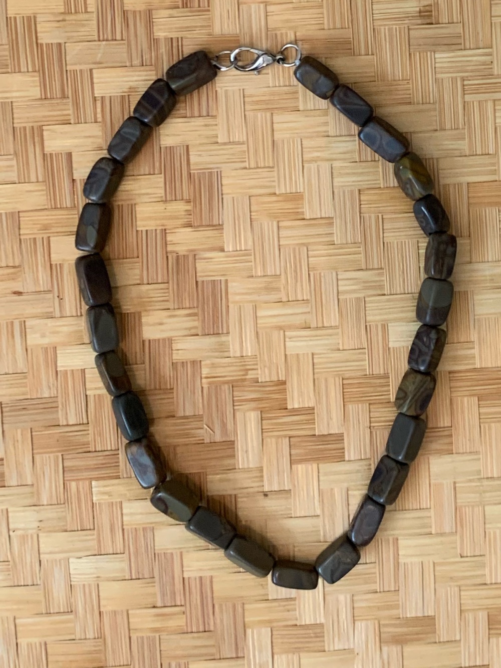 Beaded Rectangle Stone Necklace in Dark Brown